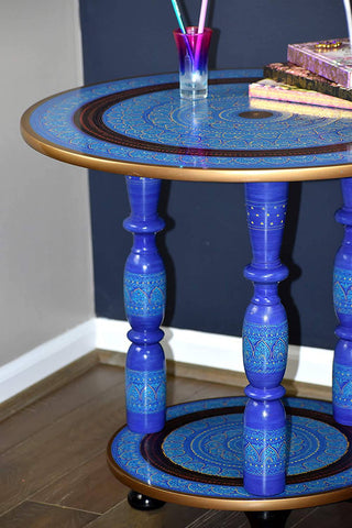 Hand-Crafted Table  - Lacquer Art Table (Teal) - Intense oud