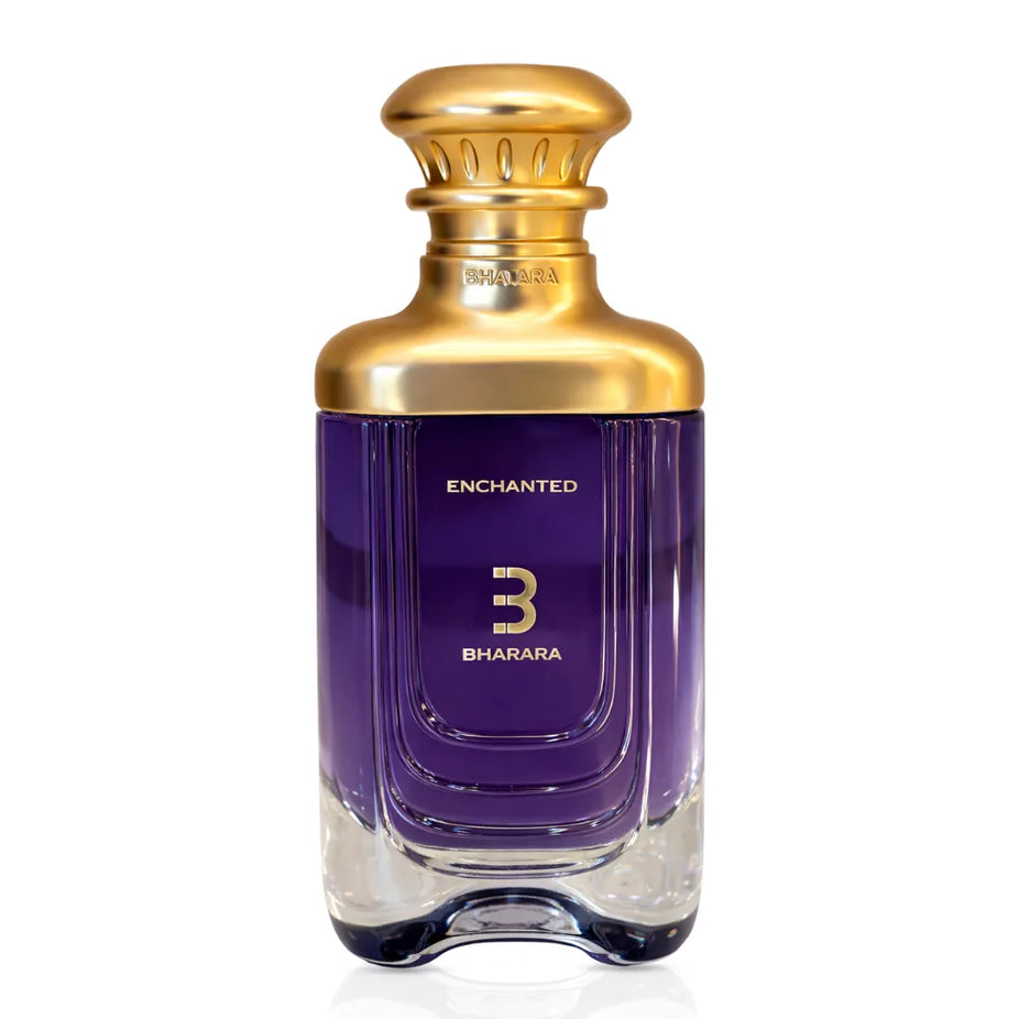 Bharara Enchanted Eau de Parfum Spray 100ml with elegant bottle, showcasing floral and woody fragrance notes.