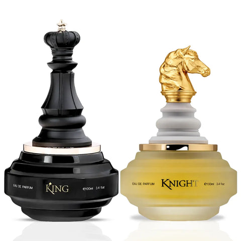 Armaf Checkmate White Knight and King Eau de Parfum bundle, featuring two 100ml spray bottles with sleek white and black packaging