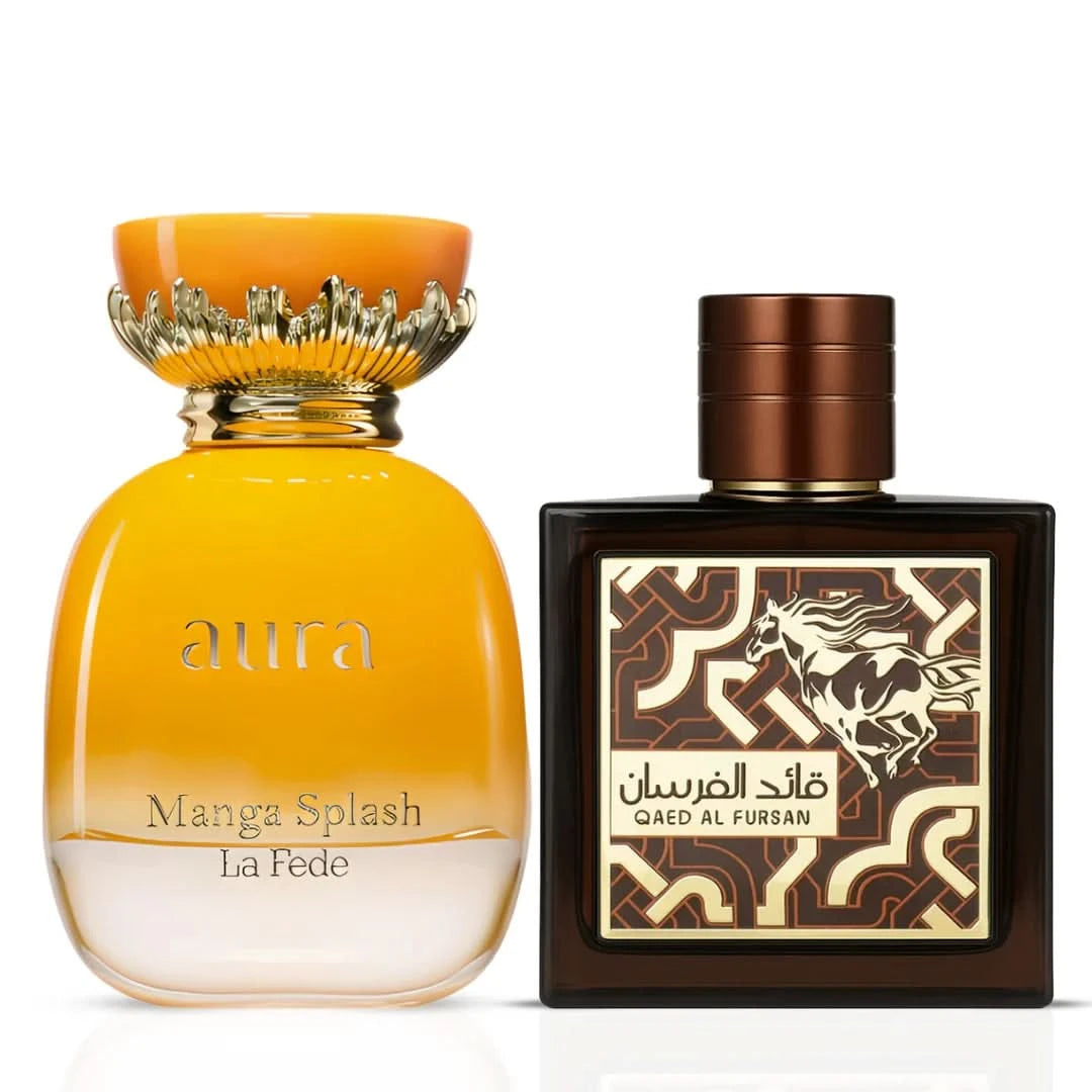 Intense Oud bundle featuring La Fede Aura Manga Splash and Qaed Al Fursan Untamed Eau de Parfum sprays in 100ml and 90ml bottles.