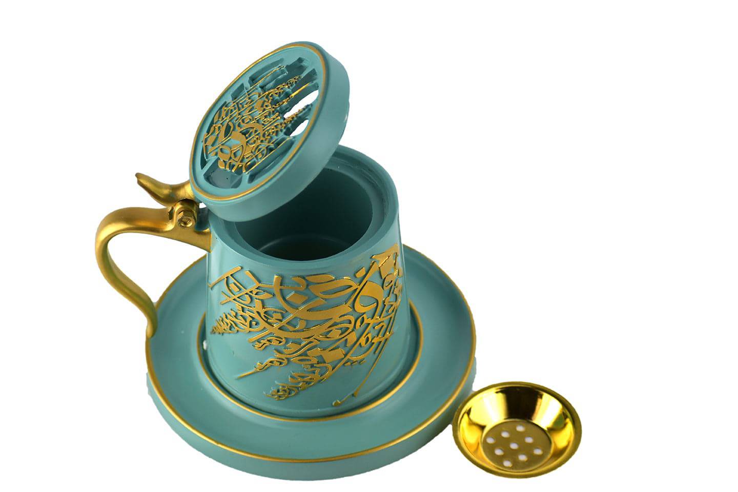 Tea Cup Style Closed Incense Bakhoor Burner - Teal - Intense oud