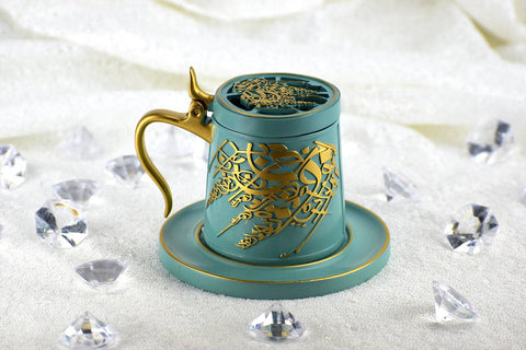 Tea Cup Style Closed Incense Bakhoor Burner - Teal - Intense oud