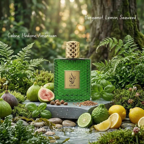 Aura Fragrances Zaan Black collection of 100ml Eau De Parfum sprays featuring Forest and Blue scents by Intense Oud.