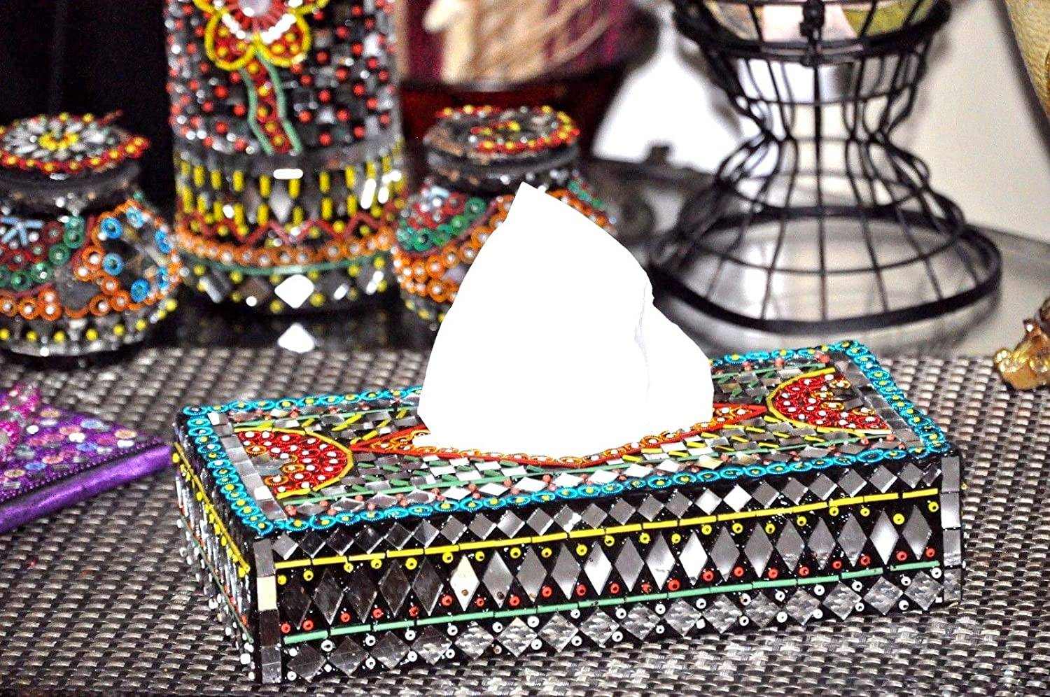 Tissue Box Cover - Mirror Beads Work - Decorative gift - Intense oud