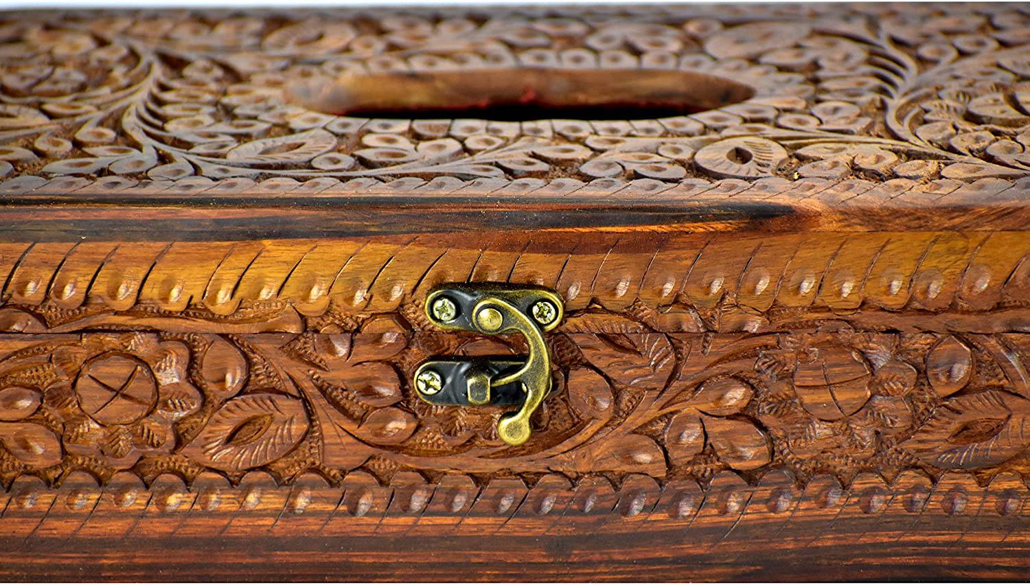Wooden Handmade Rectangular Tissue Box with Velvet Finish Inside - Intense oud