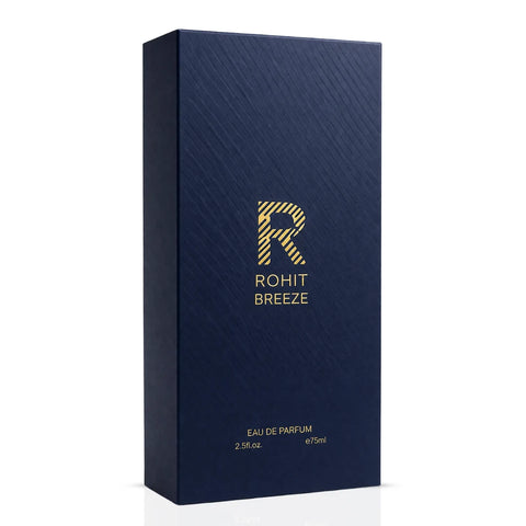 Rohit Breeze Eau de Parfum Spray by Bharara, 75ml, featuring a sleek bottle with floral and woody scent notes.