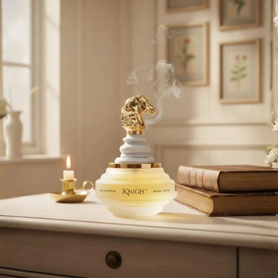 Checkmate White Knight Eau De Parfum spray by Armaf, 100ml bottle, elegant white packaging, floral and woody fragrance.