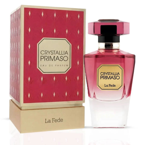 Khadlaj La Fede Crystallia Imperio and Primaso Eau de Parfum Spray bundle, 100ml each, featuring elegant glass bottles.