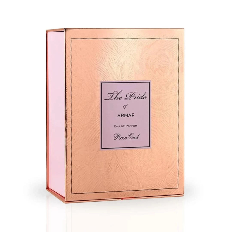 Armaf Pride of Armaf Rose Oud Femme Eau De Parfum spray 100ML with floral and oud notes, elegant perfume bottle.