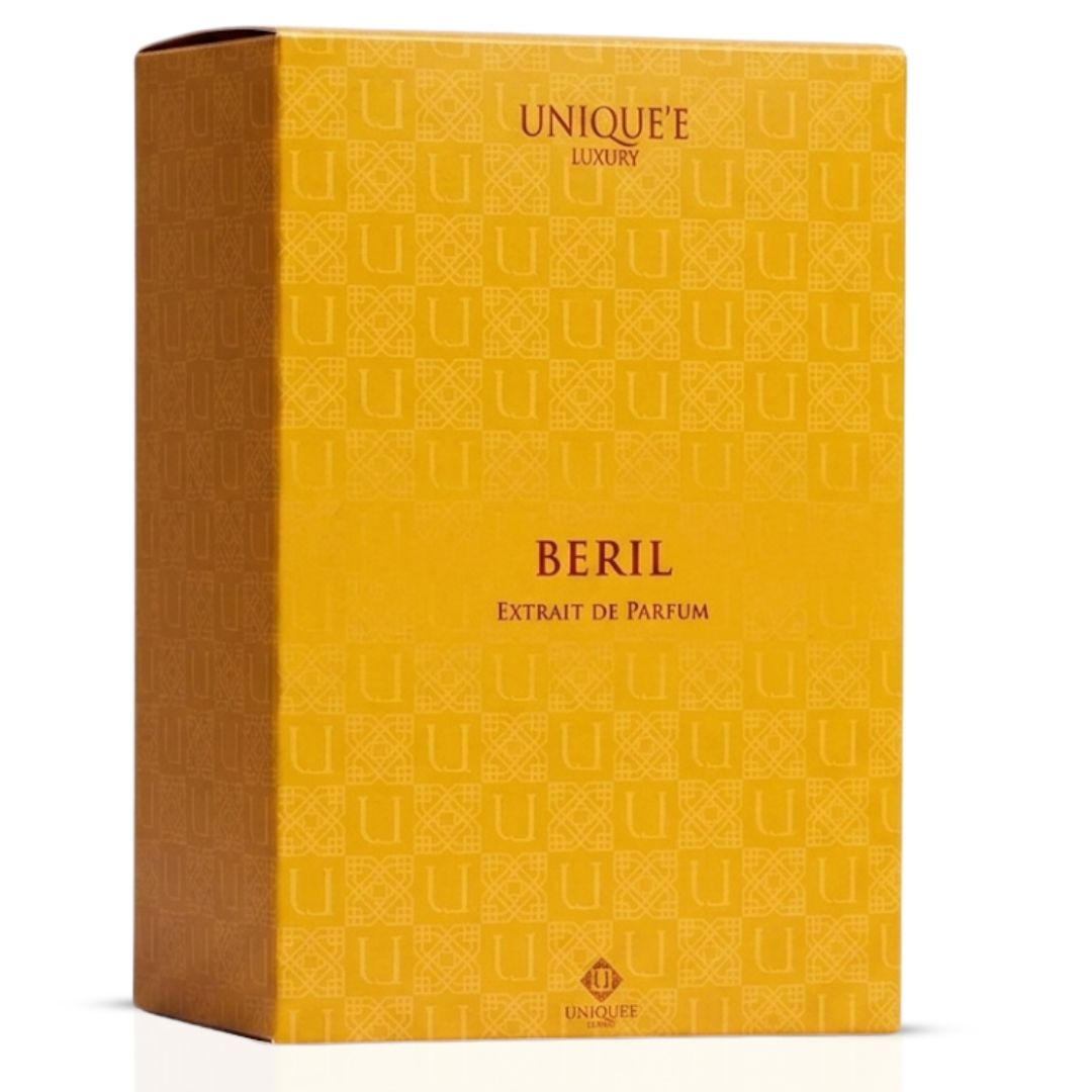 Beril Extrait de Parfum spray by Unique'e Luxury, 100ml EDP bottle with elegant packaging and cap design.