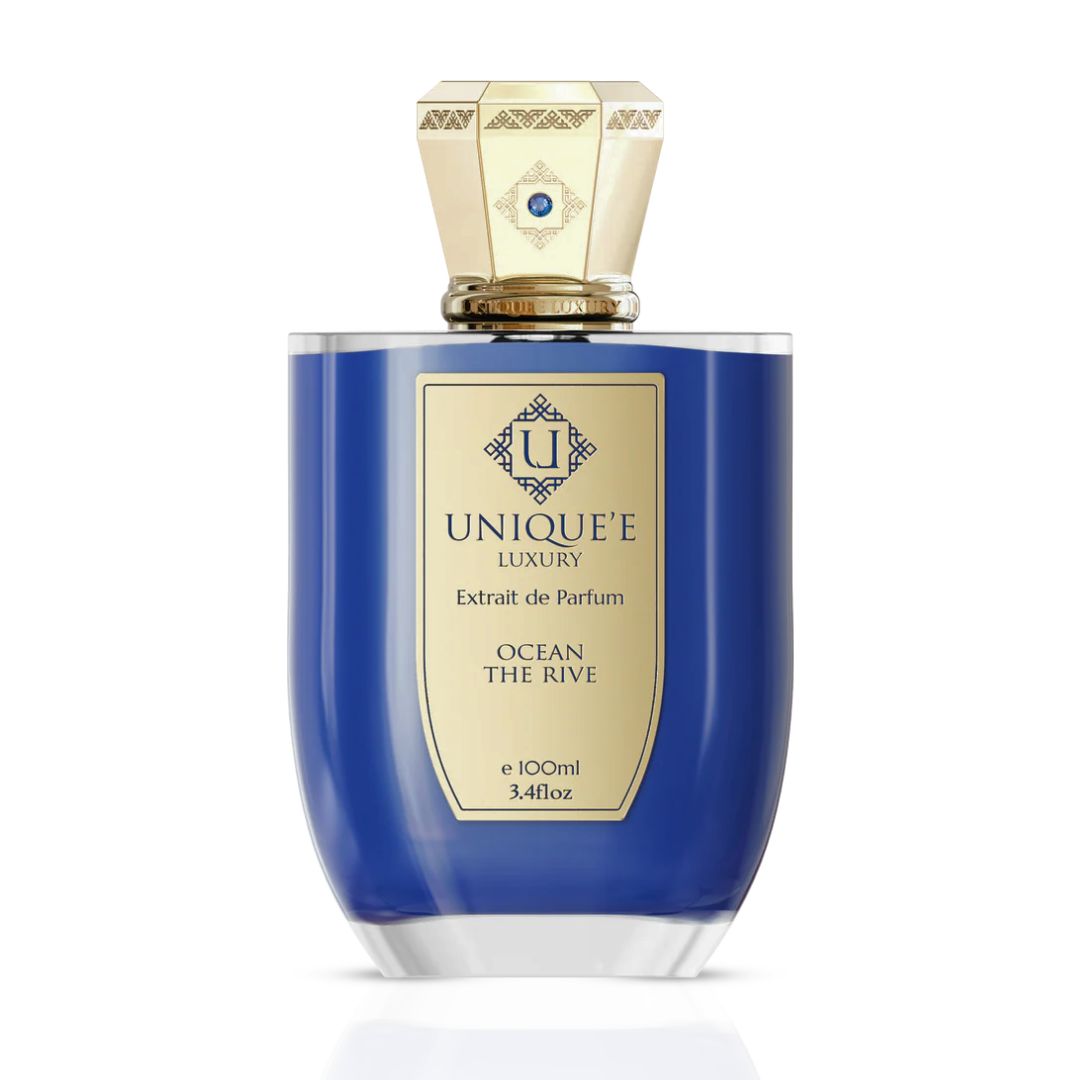 Unique'e Luxury Ocean The Rive Extrait de Parfum spray 100ml bottle with elegant packaging and sleek design.