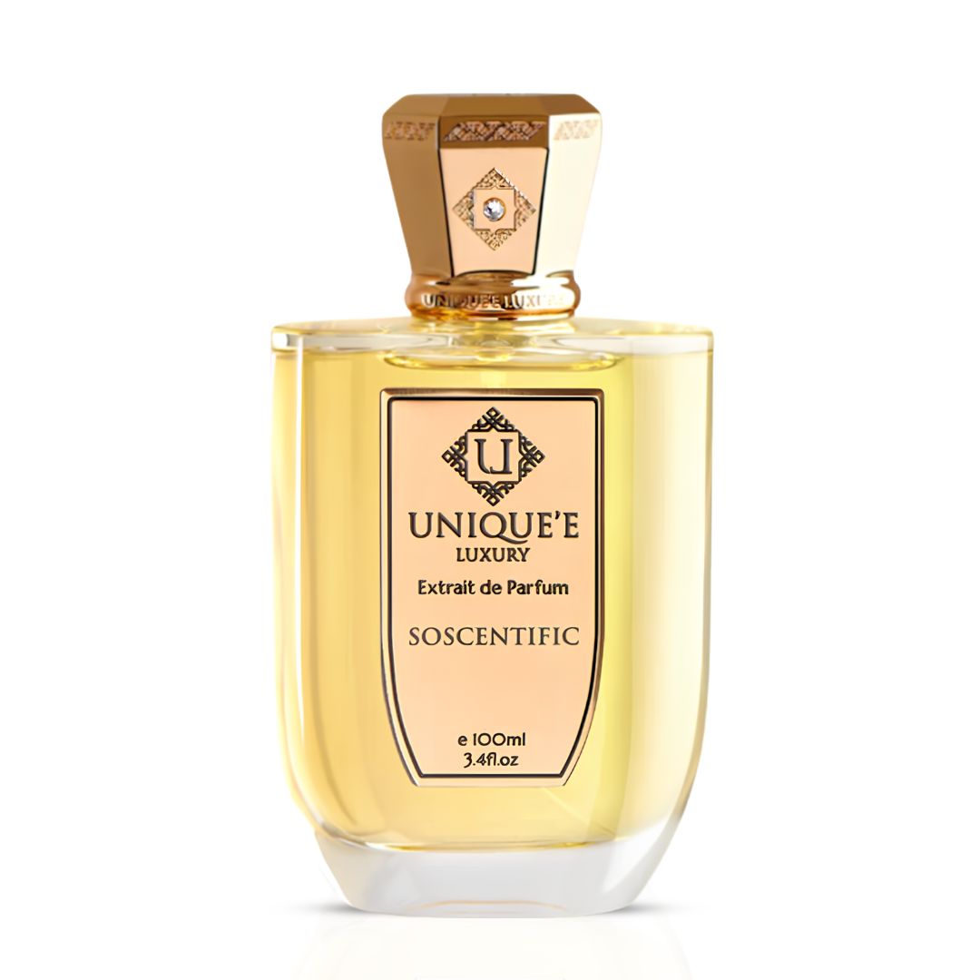 Unique'e Luxury SoScentific Extrait de Parfum Spray 100ml eDP bottle with elegant packaging and luxurious design.