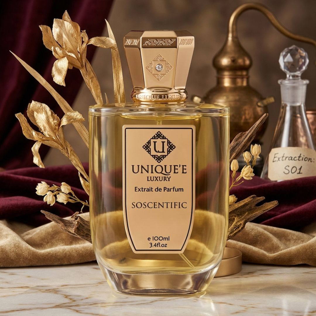 Unique'e Luxury SoScentific Extrait de Parfum Spray 100ml, elegant bottle of EDP perfume with luxurious design.