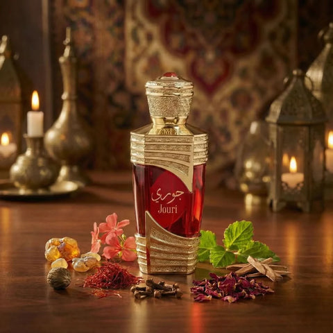Hamidi Jouri perfume oil in a 20ml bottle, concentrated perfume oil with elegant packaging and a smooth, luxurious appearance