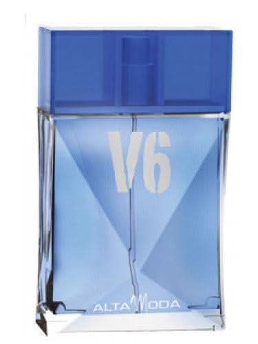 Alta Moda V6 for Men EDT 100ml bottle with velvet pouch, showcasing the elegant packaging and product presentation.