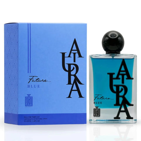 Aura Fragrances Future Blue Eau De Parfum Spray 100ml with sleek blue bottle and elegant design