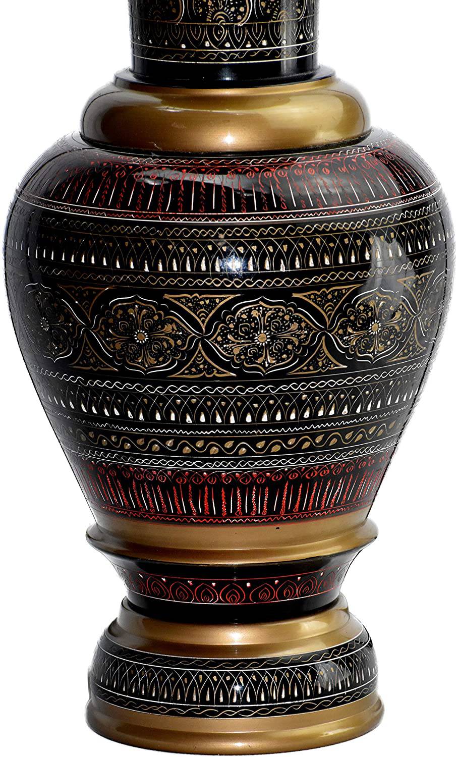 Handmade Modern Colorful Engraved Lacquer Art Decorative Vase,  14' Golden - Intense oud
