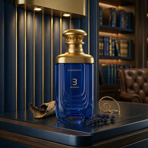 Bharara Elegance Eau de Parfum spray 100ml bottle, showcasing sleek design and floral fragrance details.