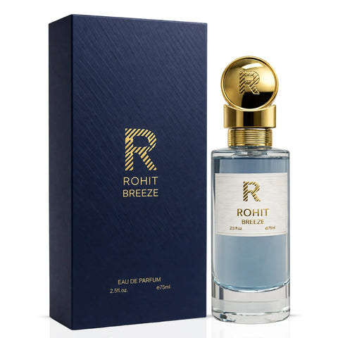 Bharara Rohit Breeze Eau de Parfum spray 75ml bottle with sleek design and floral fragrance accents.