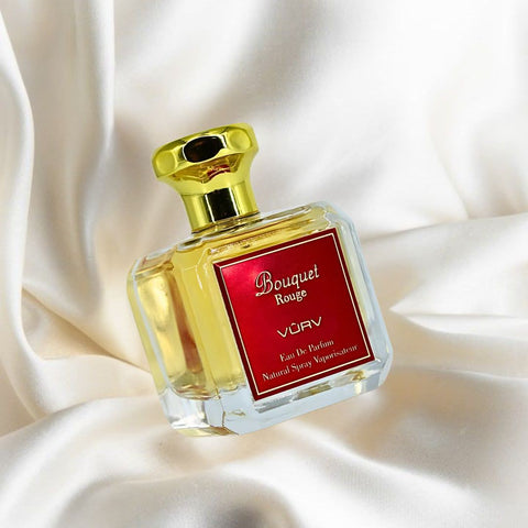 Bouquet Rouge Eau de Parfum spray by Vurv, 100ml bottle with elegant floral packaging and red accents.