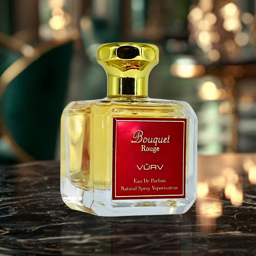 Bouquet Rouge Eau de Parfum spray by Vurv, 100ml bottle with elegant floral design and vibrant red accents.