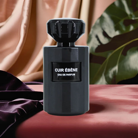 Vurv Cuir Ebene Eau de Parfum spray bottle with cap, 100ml, featuring sleek packaging and luxurious leather scent.