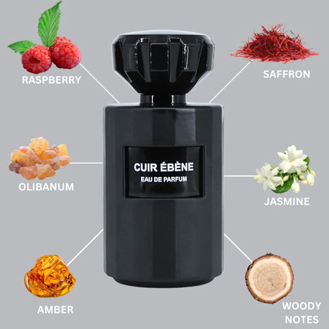 Vurv Cuir Ebene Eau de Parfum spray 100ml bottle with elegant packaging and dark fragrance liquid visible in the image.