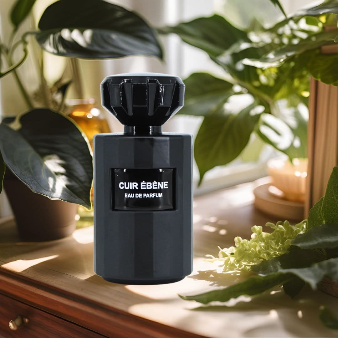 Vurv Cuir Ebene Eau de Parfum spray 100ml, elegant bottle with dark leather-inspired scent, showcasing the luxurious fragrance.