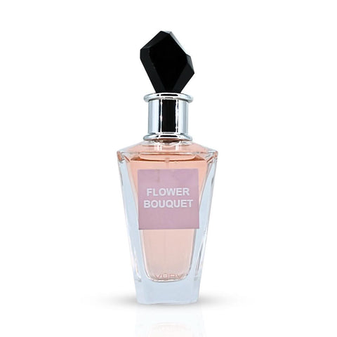 Vurv Flower Bouquet Eau de Parfum spray 100ml bottle with floral-themed cap, showcasing elegant perfume packaging.