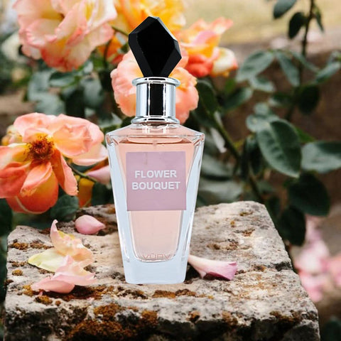 Vurv Flower Bouquet Eau de Parfum spray 100ml bottle with a floral-themed design and elegant packaging.