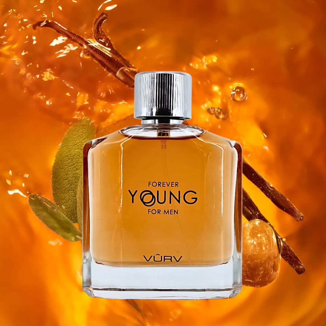 Vurv Forever Young Eau de Parfum spray 100ml bottle showing elegant packaging and label design.