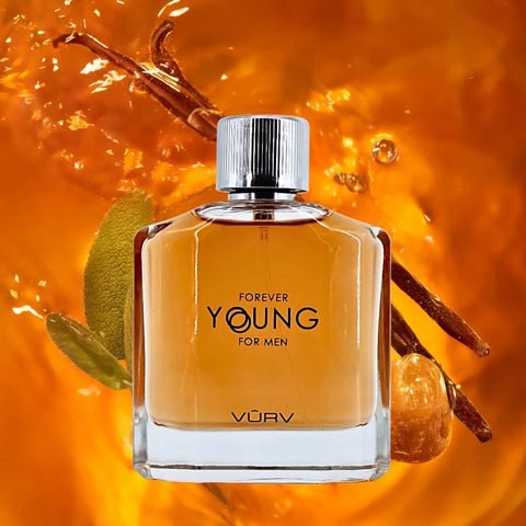 Vurv Forever Young Eau de Parfum spray 100ml bottle showing elegant packaging and label design.