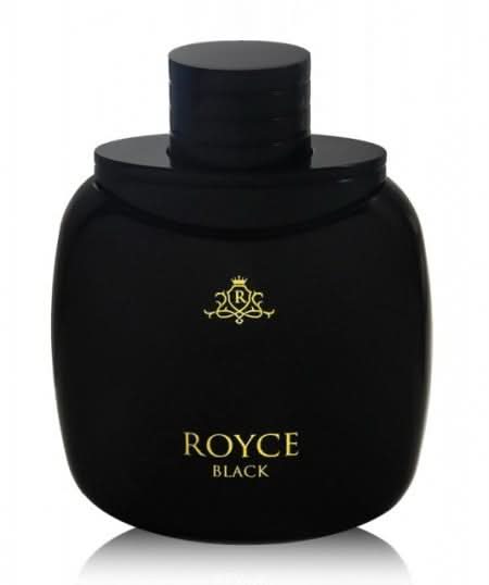 Vurv Royce Black For Him Eau De Parfum 100ml bottle, sleek black design with silver accents, men's fragrance.