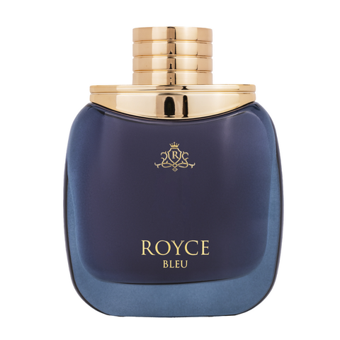 Vurv Royce Bleu for Men Eau De Parfum 100ml bottle, sleek glass container with blue accents, stylish and modern design.