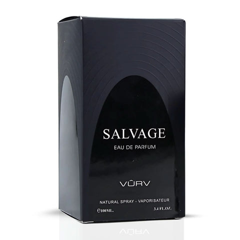 Salvage Eau de Parfum Spray 100ml by Vurv, with bottle and box, showcasing elegant fragrance packaging.
