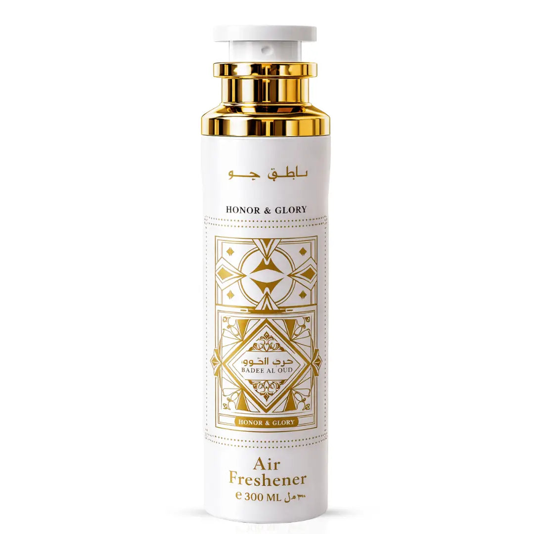 Lattafa Bade’e Al Oud Honor & Glory air freshener 300ml bottle with elegant packaging and floral scent design.
