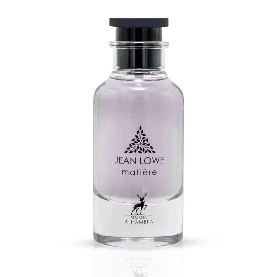 Maison Alhambra Jean Lowe Eau de Parfum spray 100ml in a velvet pouch, showcasing the elegant perfume bottle and packaging.