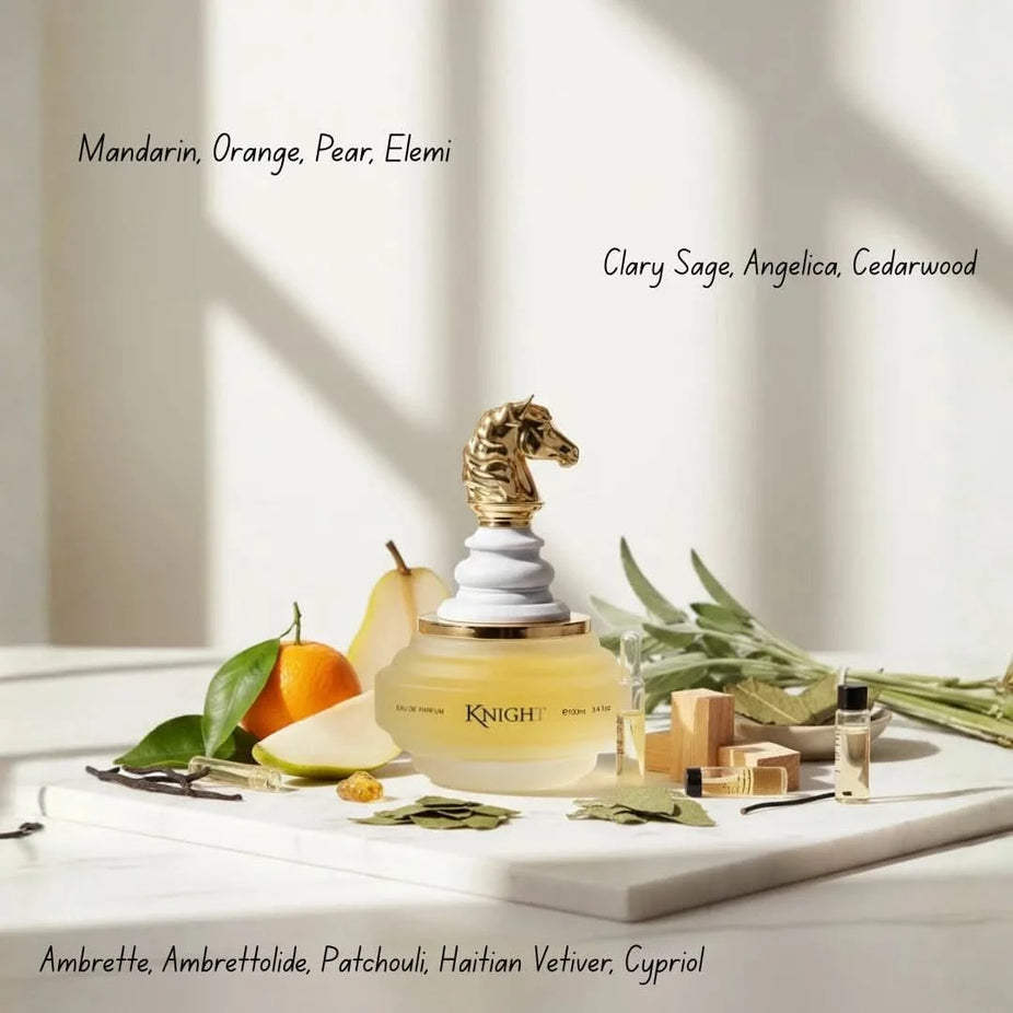 Checkmate White Knight Eau De Parfum spray by Armaf, 100ml bottle, elegant white packaging with sleek design.