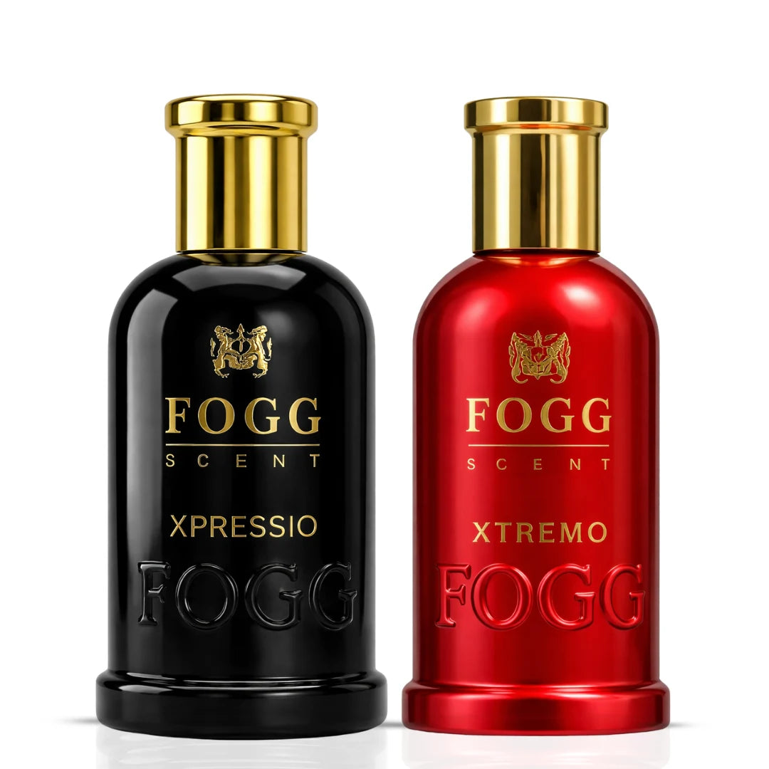Fogg Xpressio & Xtremo for Men eau de parfum spray in a 100ml bundle, featuring sleek bottles and stylish packaging.