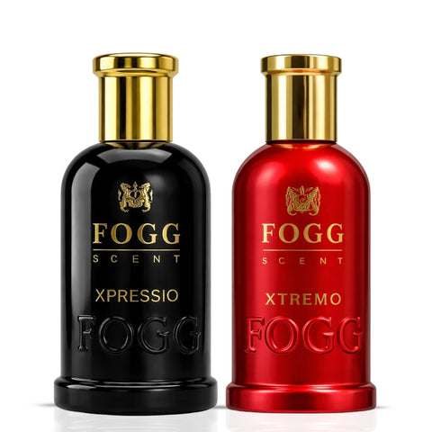 Fogg Xpressio & Xtremo for Men eau de parfum spray in a 100ml bundle, featuring sleek bottles and stylish packaging.