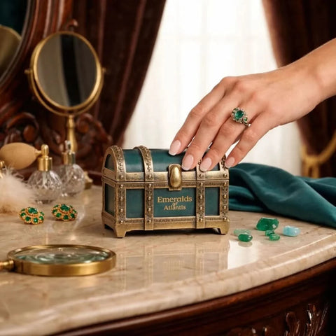Elite Risala Emeralds of Atlantis Eau De Parfum spray 100ml with velvet pouch, featuring a sleek glass bottle and luxurious packaging