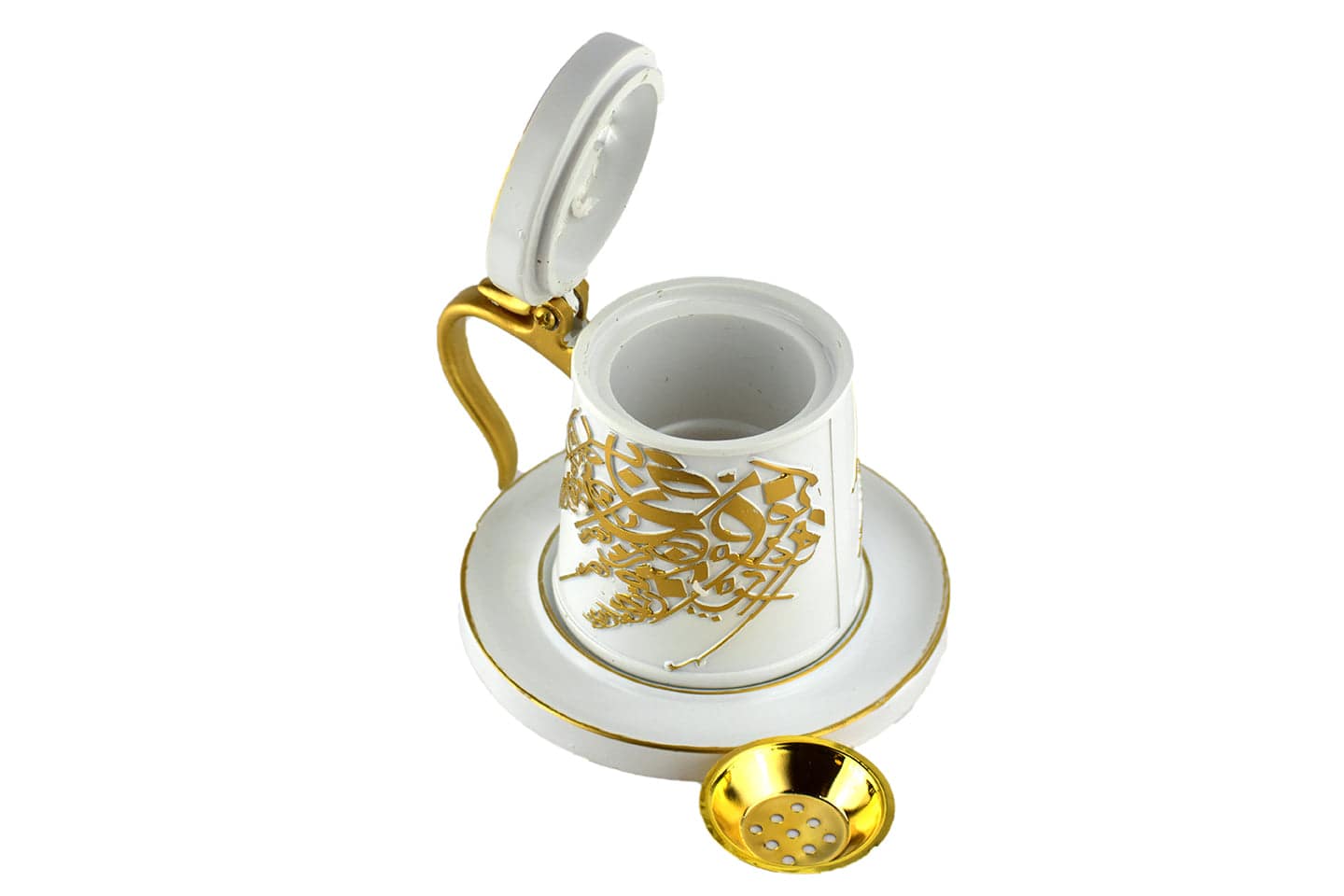 Tea Cup Style Closed Incense Bakhoor Burner - White - Intense oud