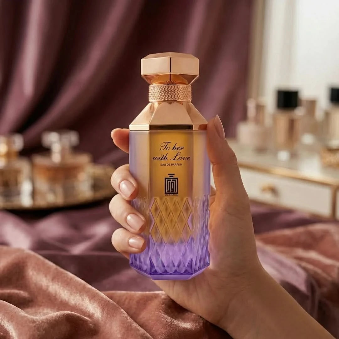 Aura Fragrances To Her With Love Eau De Parfum spray 100ml bottle, elegant packaging, luxurious fragrance for women