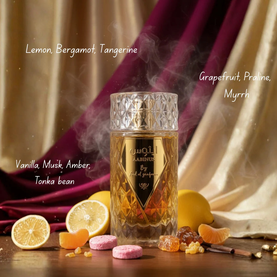 Victoria Eau de Parfum Spray by Lattafa and Aabinus Eau de Parfum Spray by Ard Al Zaafaran in a 100ml bundle, featuring elegant fragrance bottles.