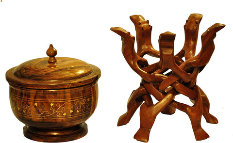 Wooden Rosewood Decorative Wooden Stand and Jar/Bowl with Lid - Unique Gift - Intense oud