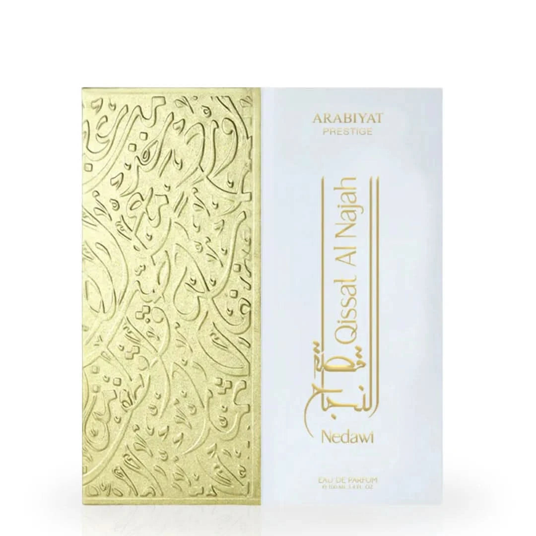 Arabiyat Prestige Qissat Al Najah Nedawi Eau de Parfum spray, 100ml, featuring elegant bottle design and luxurious fragrance.