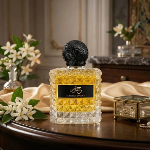 Aura Fragrances Hareer Dream Eau De Parfum spray 100ml, elegant bottle with floral and oriental scent notes.