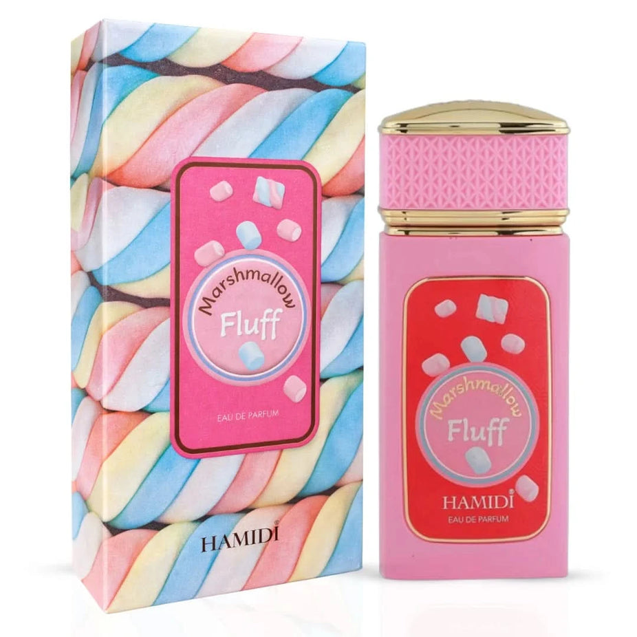 Hamidi Flame of Fire & Marshmallow Fluff perfume bundle, 100ml spray bottles, featuring fiery and sweet scent profiles.