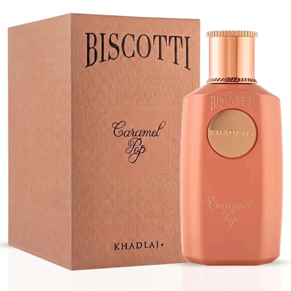 Khadlaj Biscotti Melon Misk, Date Toffee & Caramel Pop Eau de Parfum Spray bundle, 100ml bottles with elegant packaging.
