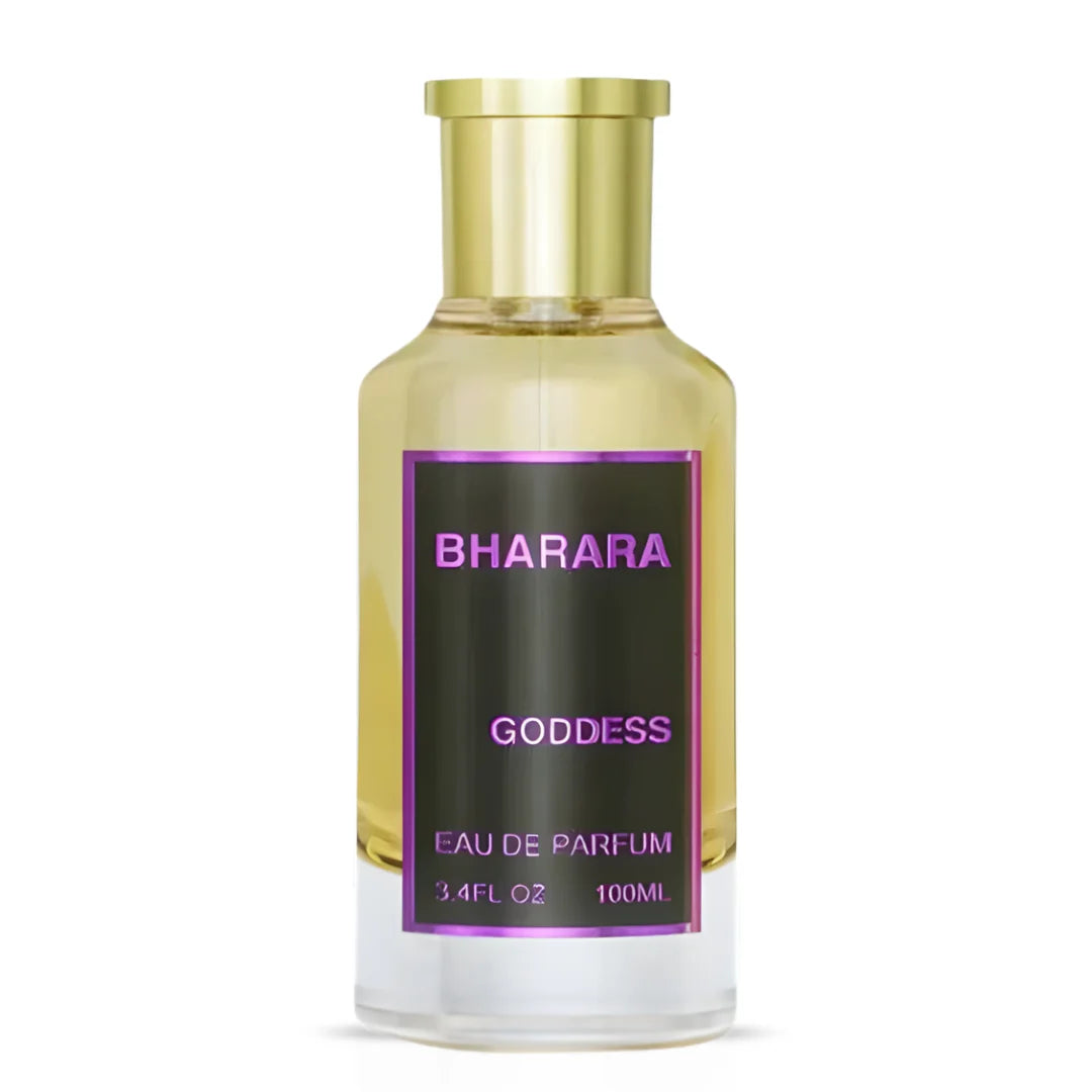 Bharara Goddess Eau de Parfum Spray 100ml bottle with elegant design and floral accents, showcasing the BHARARA fragrance.